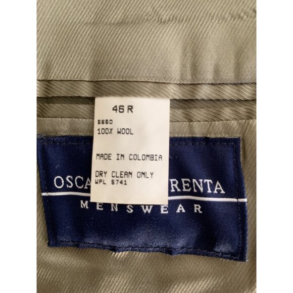 VTG 80s Oscar De La Renta Green Herringbone Wool Blazer 46R Colombia 8901 - Picture 2 of 12